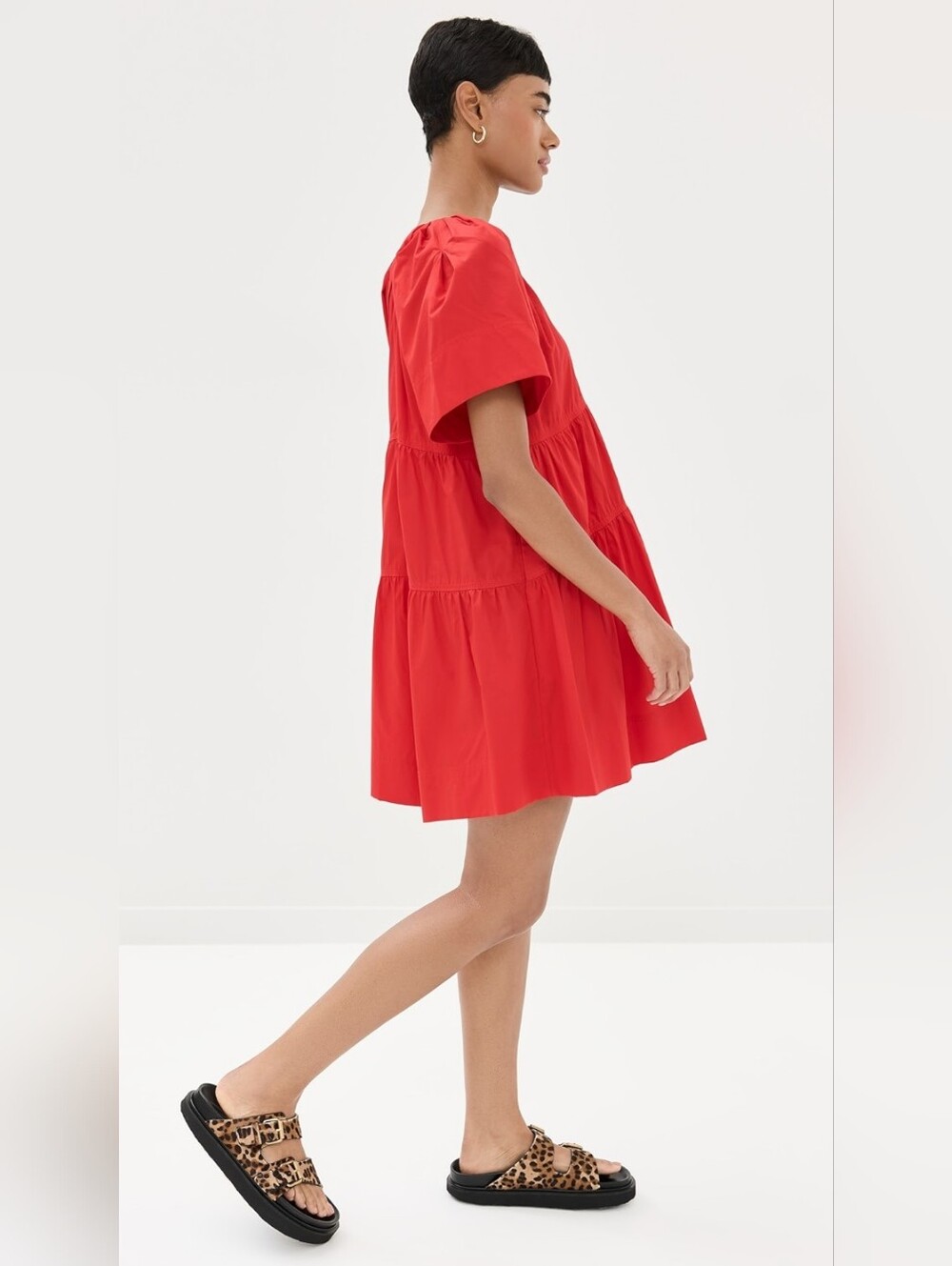 A.L.C. Camila Tiered Cotton Poplin Minidress In Red 00 - Picture 4 of 5